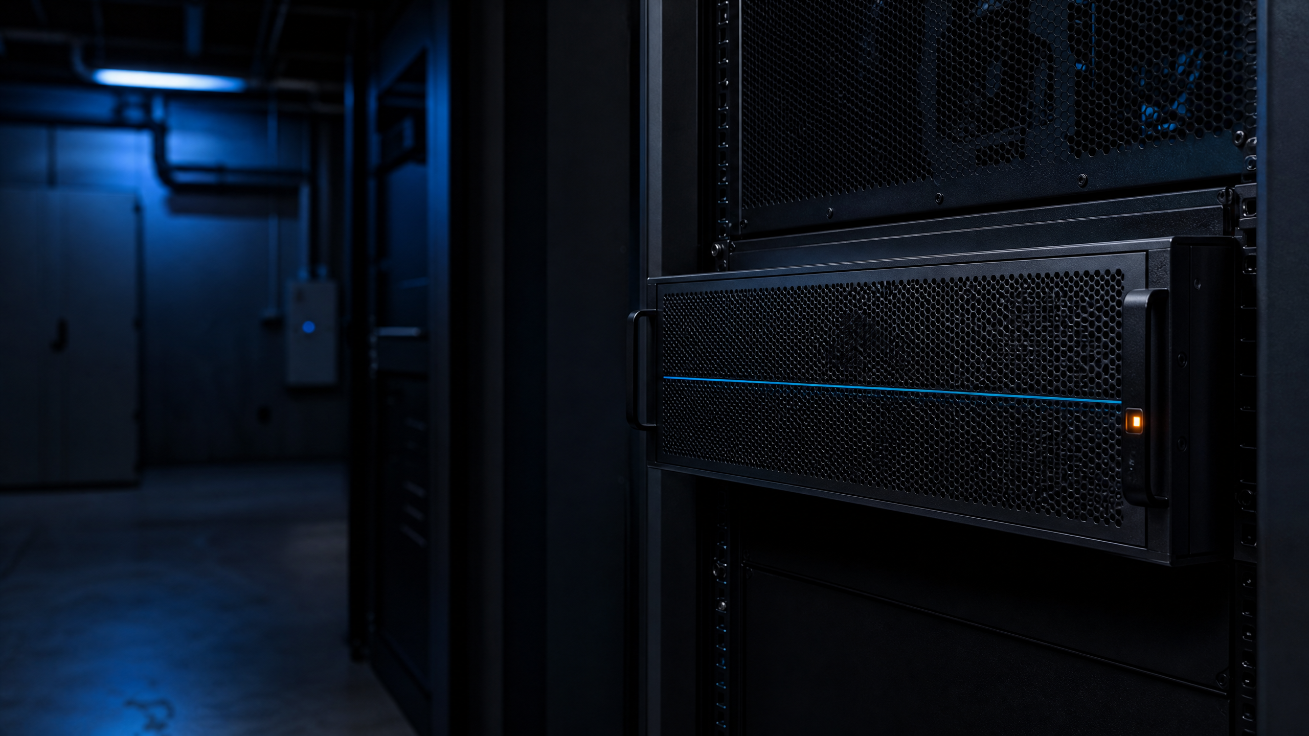 Conceptual view of an on-premise AI server chassis in an equipment room