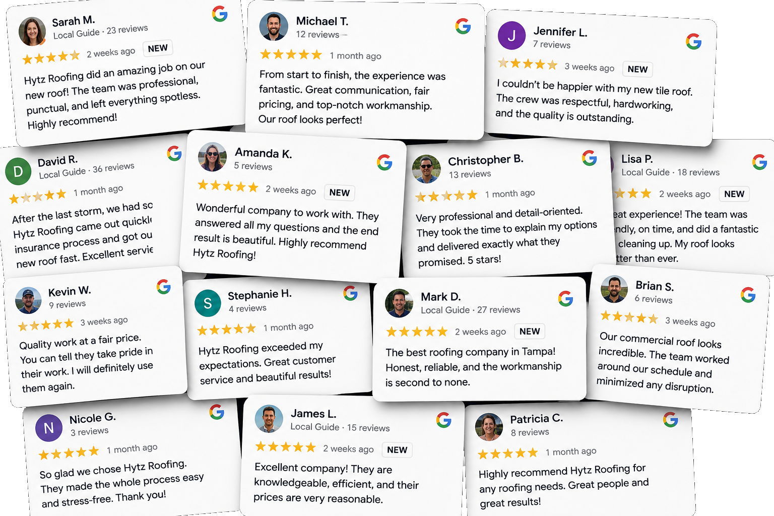 Authorized Hytz Roofing Google review collage illustrating public reputation monitoring